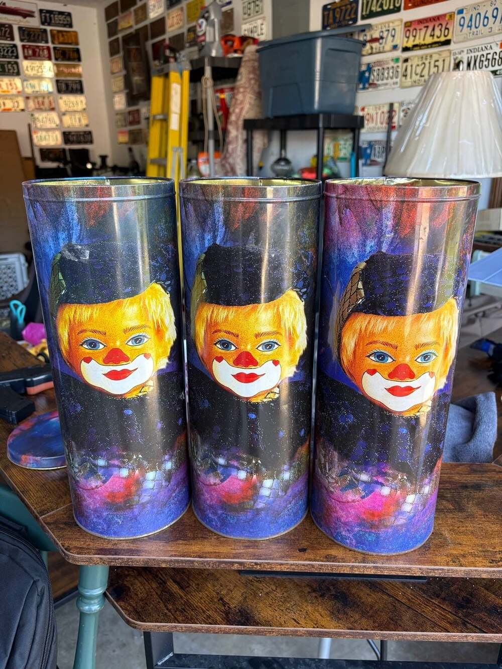Vintage Clown Collectible Doll in Tin Can